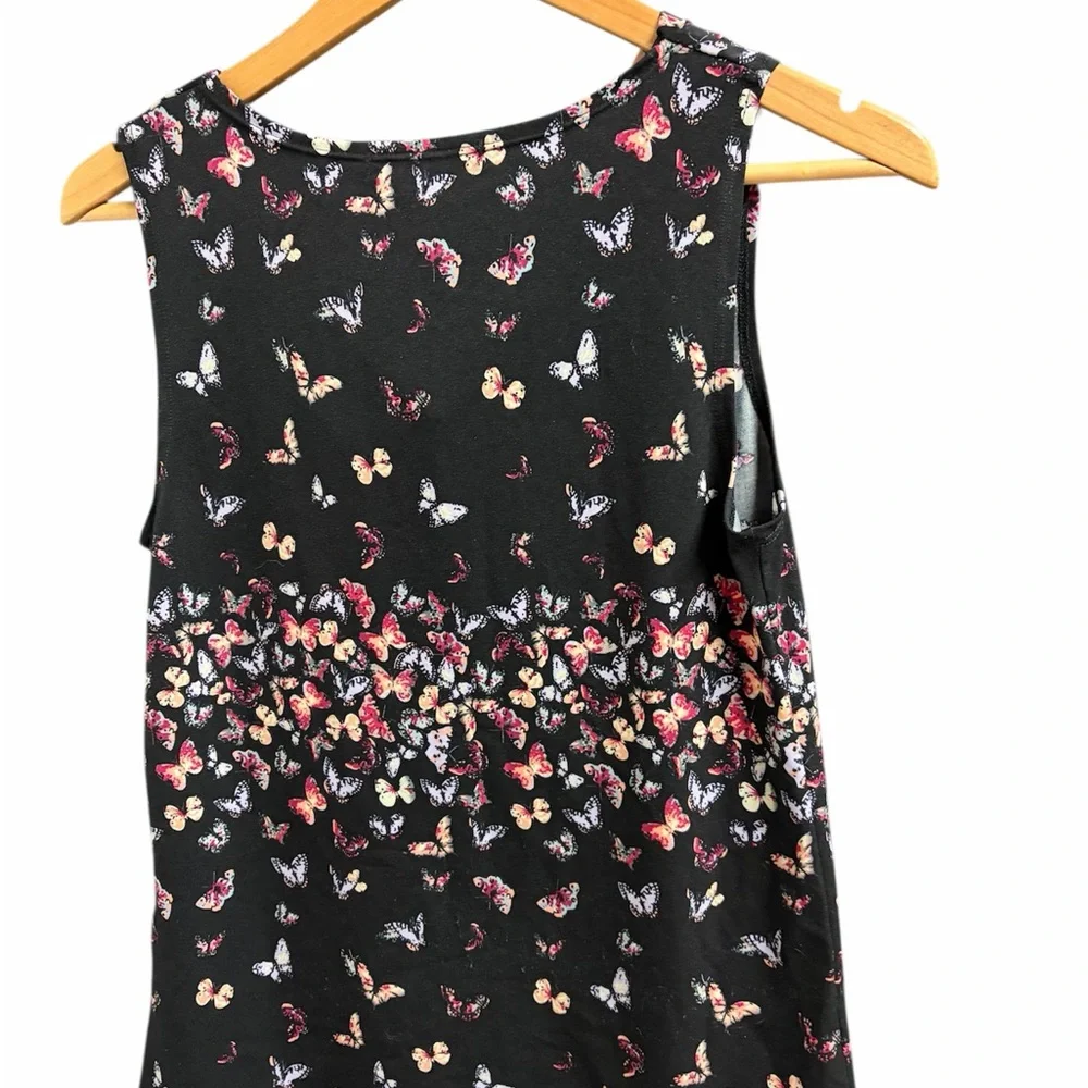 Cowl Neck Black Butterfly Sleeveless Tank - Picture 2 of 8